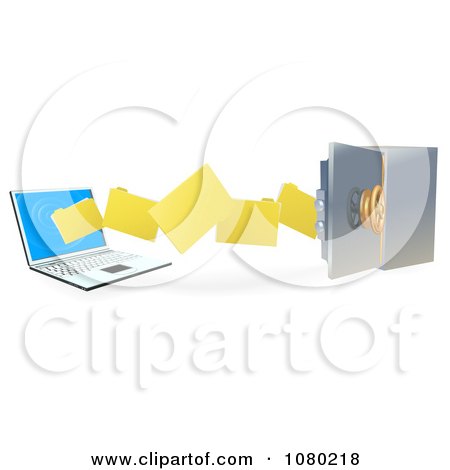 Clipart 3d Files Transferring To A Laptop To A Secure Safe - Royalty Free Vector Illustration by AtStockIllustration