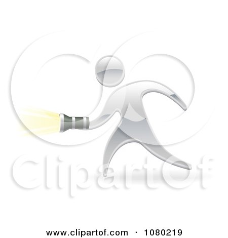 Clipart 3d Blue Man Shining A Flashlight - Royalty Free Vector Illustration by AtStockIllustration