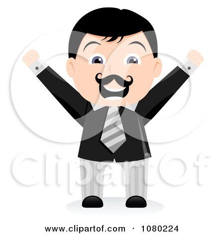 Clipart Black Haired Businsesman Holding His Arms Up - Royalty Free Vector Illustration by vectorace
