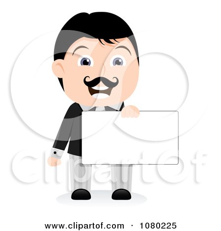 Clipart Black Haired Businessman Holding A Blank Sign 1 - Royalty Free Vector Illustration by vectorace