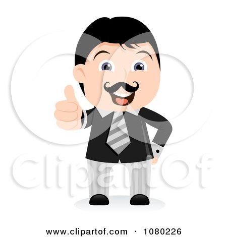Clipart Black Haired Businsesman Holding A Thumb Up And Out - Royalty Free Vector Illustration by vectorace