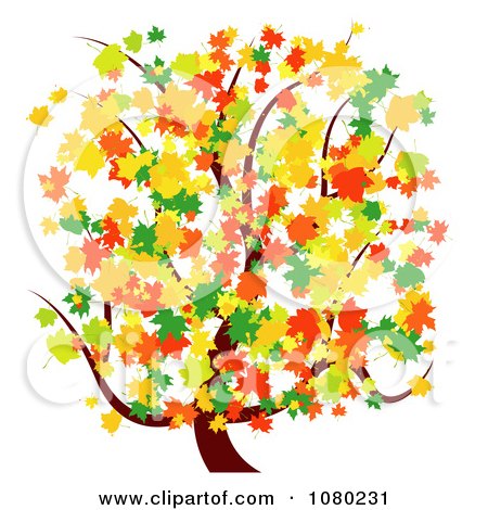 Clipart Tree With Green Orange Red And Yellow Autumn Leaves - Royalty Free Vector Illustration by vectorace