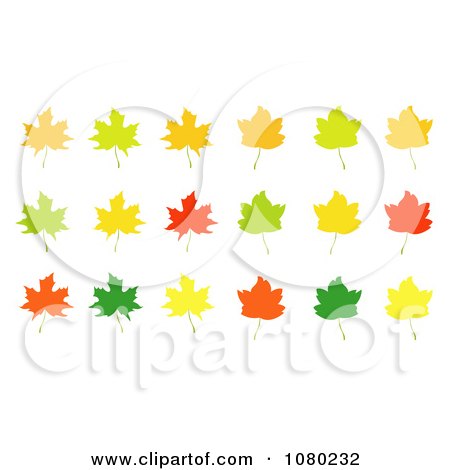 Clipart Orange Green Red And Yellow Autumn Maple Leaves - Royalty Free Vector Illustration by vectorace