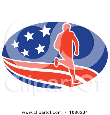 Clipart Male Marathon Runner Over An American Oval - Royalty Free Vector Illustration by patrimonio