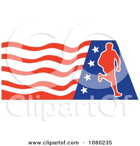 Clipart Male Marathon Runner Over An American Flag - Royalty Free Vector Illustration by patrimonio