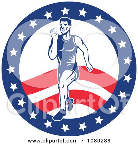 Clipart Male Marathon Runner Over An American Circle - Royalty Free Vector Illustration by patrimonio