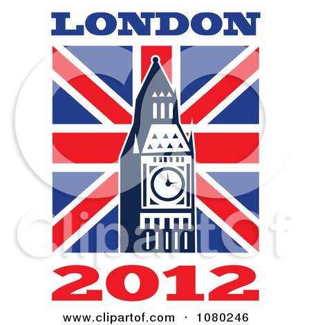 Clipart London 2012 New Year Big Ben And UK Flag - Royalty Free Vector Illustration by patrimonio