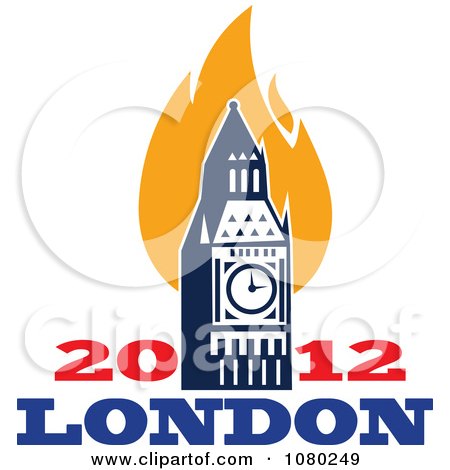 Clipart London 2012 Flames And Bit Ben Clock Tower - Royalty Free Vector Illustration by patrimonio