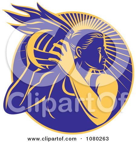 Clipart Yellow And Blue Female Netball Player Over Rays - Royalty Free Vector Illustration by patrimonio