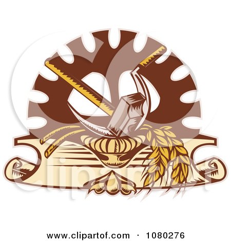 Clipart Retro Hammer Sickle Gear Cog And Wheat Logo - Royalty Free Vector Illustration by patrimonio