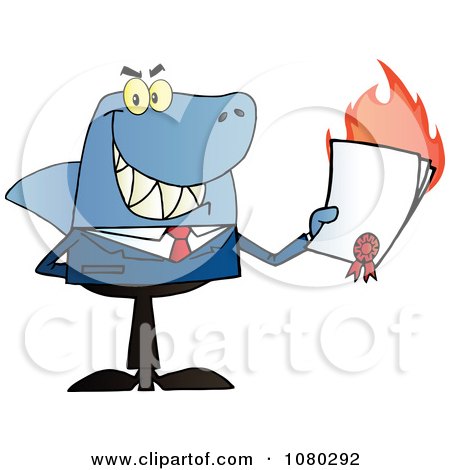 Clipart Shark Salesman Holding A Bad Contract In His Hand - Royalty Free Vector Illustration by Hit Toon