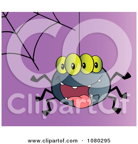 Clipart Four Eyed Creepy Spider Suspended From A Web - Royalty Free Vector Illustration by Hit Toon