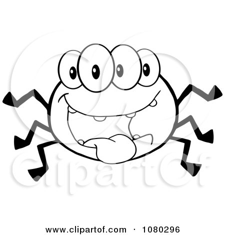 Clipart Four Eyed Black And White Spider - Royalty Free Vector Illustration by Hit Toon