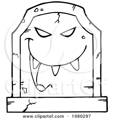 Clipart Laughing Outlined Evil Headstone - Royalty Free Vector Illustration by Hit Toon