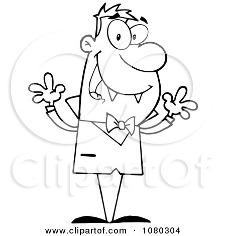 Clipart Outlined Halloween Vampire Holding His Hands Up - Royalty Free Vector Illustration by Hit Toon