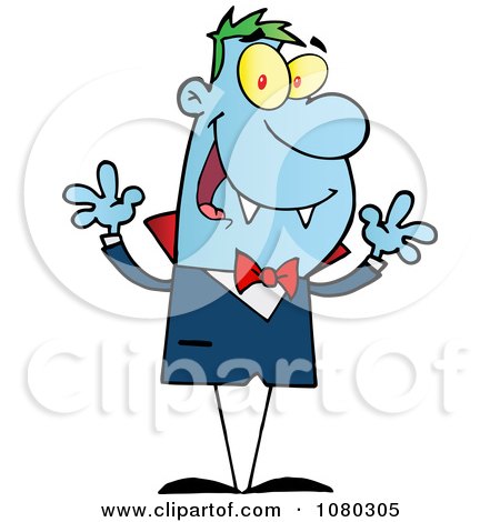 Clipart Blue Halloween Vampire Holding His Hands Up - Royalty Free Vector Illustration by Hit Toon