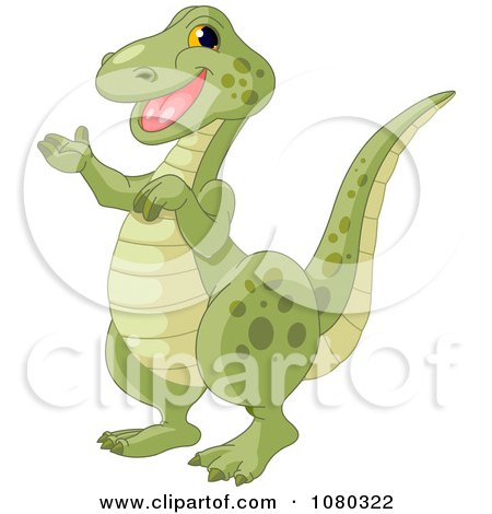 Clipart Cute Friendly T Rex Presenting - Royalty Free Vector Illustration by Pushkin