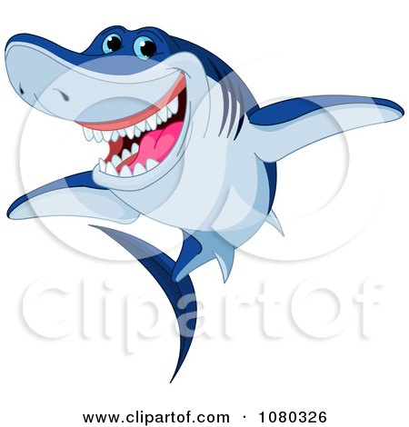 Clipart Happy Blue Shark - Royalty Free Vector Illustration by Pushkin