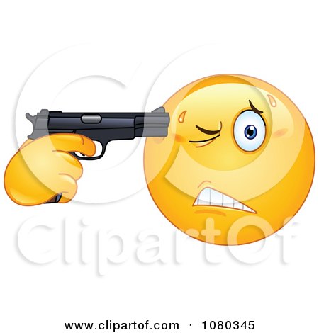 Clipart Suicidal Emoticon Holding A Gun To His Head - Royalty Free Vector Illustration by yayayoyo