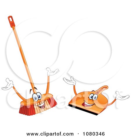 Clipart Happy Broom And Dust Pan - Royalty Free Vector Illustration by yayayoyo