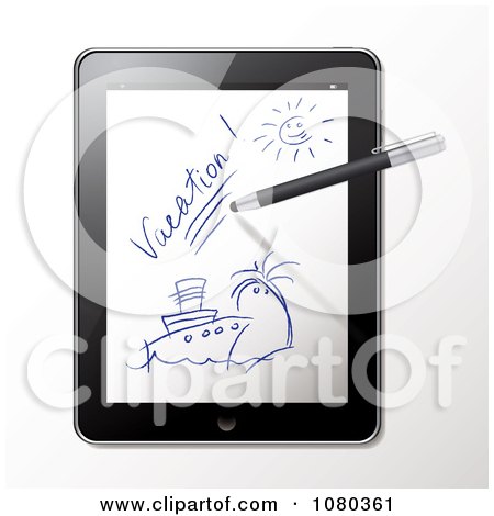 Clipart 3d Stylus Pen Drawing A Cruise Vacation Scene On A Tablet - Royalty Free Vector Illustration by Eugene