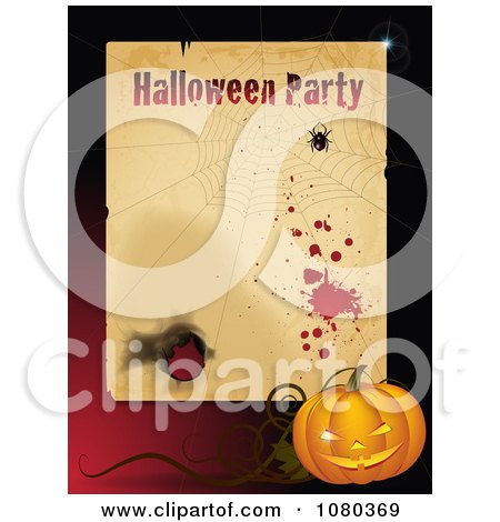Clipart Grungy Halloween Party Frame With A Spider Web And Jackolantern - Royalty Free Vector Illustration by Eugene