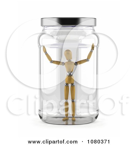 Clipart 3d Mannequin Trapped In A Glass Jar - Royalty Free CGI Illustration by stockillustrations