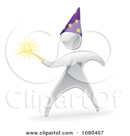 Clipart 3d Silver Warlock With A Magic Wand - Royalty Free Vector Illustration by AtStockIllustration