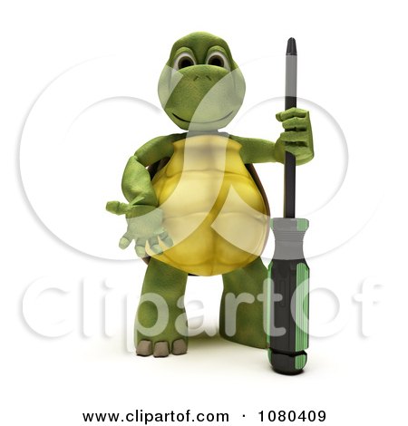 Clipart 3d Tortoise Standing With A Screwdriver - Royalty Free CGI Illustration by KJ Pargeter