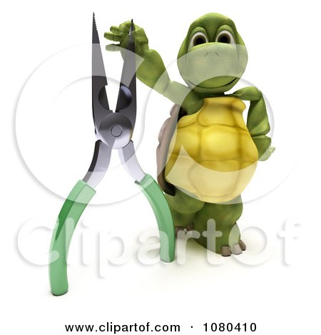 Clipart 3d Tortoise Standing With A Pair Of Pliers - Royalty Free CGI Illustration by KJ Pargeter
