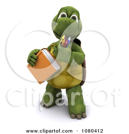 Clipart 3d Tortoise With A School Book And Crayons - Royalty Free CGI Illustration by KJ Pargeter