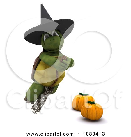 Clipart 3d Tortoise Halloween Witch Flying On A Broomstick - Royalty Free CGI Illustration by KJ Pargeter