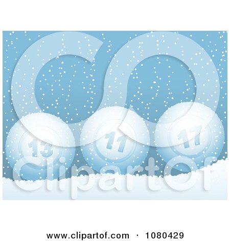 Clipart 3d Blue Bingo Balls In The Snow - Royalty Free Vector Illustration by elaineitalia