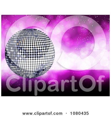 Clipart 3d Silver Disco Ball Over A Sparkly Purple Background - Royalty Free Vector Illustration by elaineitalia