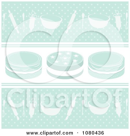 Clipart Pastel Baking Background With Cakes And Polka Dots - Royalty Free Vector Illustration by elaineitalia
