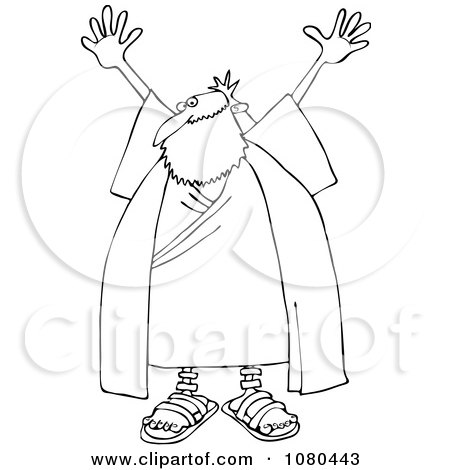 Clipart Outlined Moses Holding Up His Arms - Royalty Free Vector Illustration by djart
