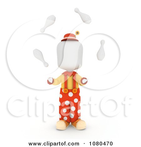 Clipart 3d Ivory Clown Juggling Pins - Royalty Free CGI Illustration by BNP Design Studio