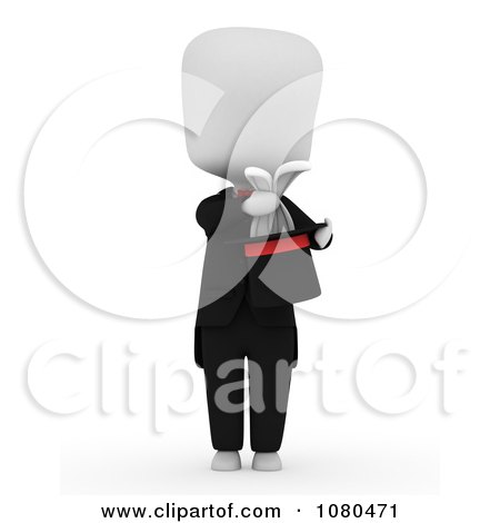 Clipart 3d Ivory Man Magician Pulling A Rabbit From A Hat - Royalty Free CGI Illustration by BNP Design Studio