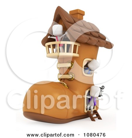 Clipart 3d Ivory Kids Playing In A Boot House - Royalty Free CGI Illustration by BNP Design Studio