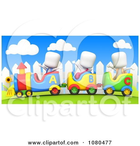 Clipart 3d Ivory School Kids On A Train Ride - Royalty Free CGI Illustration by BNP Design Studio