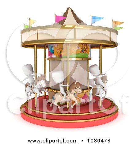 Clipart 3d Ivory Kids On A Horse Carousel - Royalty Free CGI Illustration by BNP Design Studio