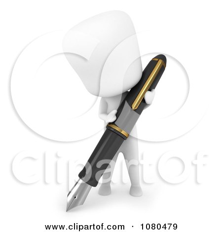 Clipart 3d Ivory Man Writing With A Fountain Ink Pen - Royalty Free CGI Illustration by BNP Design Studio