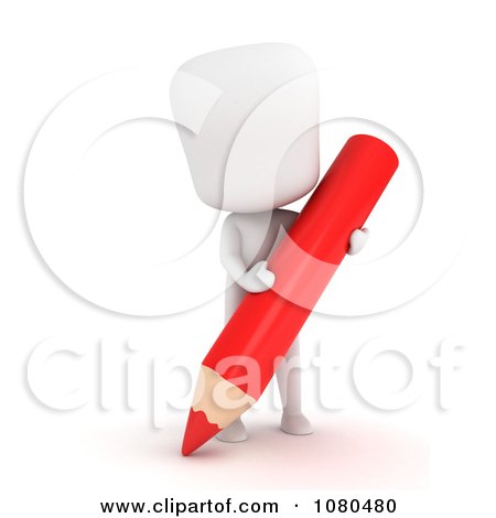 Clipart 3d Ivory Man Writing With A Red Pencil - Royalty Free CGI Illustration by BNP Design Studio