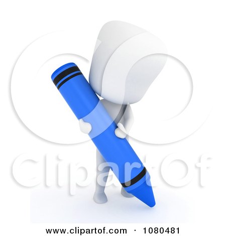 Clipart 3d Ivory Man Coloring With A Blue Crayon - Royalty Free CGI Illustration by BNP Design Studio
