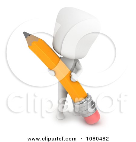 Clipart 3d Ivory Man Erasing With A School Pencil - Royalty Free CGI Illustration by BNP Design Studio