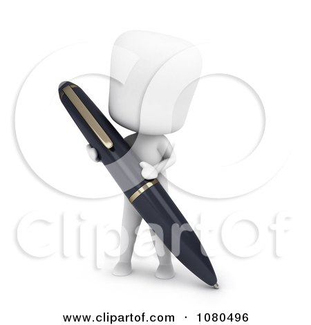 Clipart 3d Ivory Man Writing With A Ball Point Pen - Royalty Free CGI Illustration by BNP Design Studio