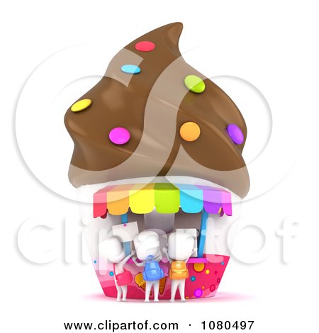 Clipart 3d Ivory School Kids Buying Ice Cream From A Vendor - Royalty Free CGI Illustration by BNP Design Studio