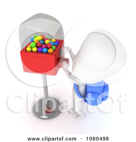 Clipart 3d Ivory School Boy At A Gumball Machine - Royalty Free CGI Illustration by BNP Design Studio