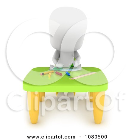 Clipart 3d Ivory School Kid Drawing At A Table - Royalty Free CGI Illustration by BNP Design Studio
