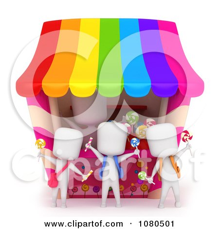 Clipart 3d Ivory School Kids Buying Candy At A Vendor Store - Royalty Free CGI Illustration by BNP Design Studio